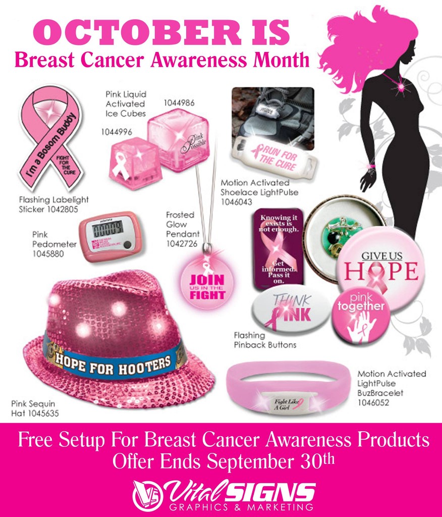 October is Breast Cancer Awareness Month! Vital Signs // Signs // Banners // Stickers